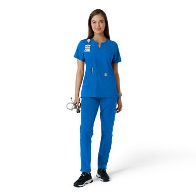 Image showing  Force Essentials Women's Notch Neck Tunic Knit Panel Scrub Top