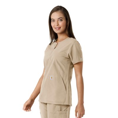 Image showing  Force Essentials Women's Notch Neck Tunic Knit Panel Scrub Top