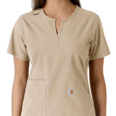 Image showing  Force Essentials Women's Notch Neck Tunic Knit Panel Scrub Top