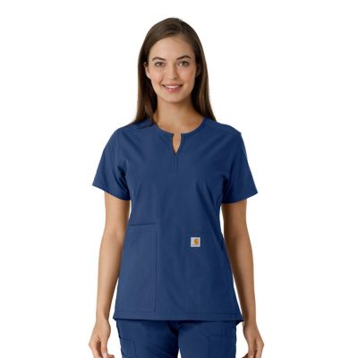 Image showing  Force Essentials Women's Notch Neck Tunic Knit Panel Scrub Top
