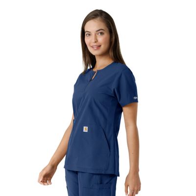 Image showing  Force Essentials Women's Notch Neck Tunic Knit Panel Scrub Top