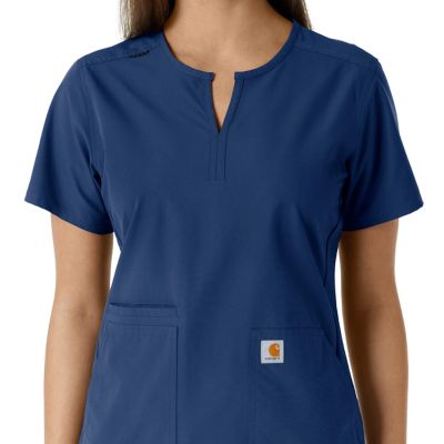 Image showing  Force Essentials Women's Notch Neck Tunic Knit Panel Scrub Top
