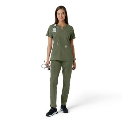 Image showing 2 th Carhartt Force Essentials Women's Notch Neck Tunic Knit Panel Scrub Top