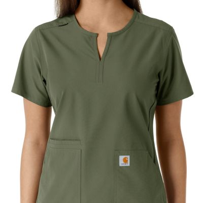 Image showing 4 th Carhartt Force Essentials Women's Notch Neck Tunic Knit Panel Scrub Top