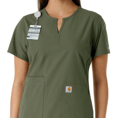 Image showing 5 th Carhartt Force Essentials Women's Notch Neck Tunic Knit Panel Scrub Top