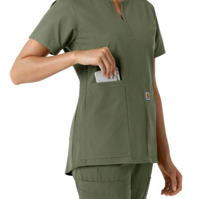 Image showing 6 th Carhartt Force Essentials Women's Notch Neck Tunic Knit Panel Scrub Top