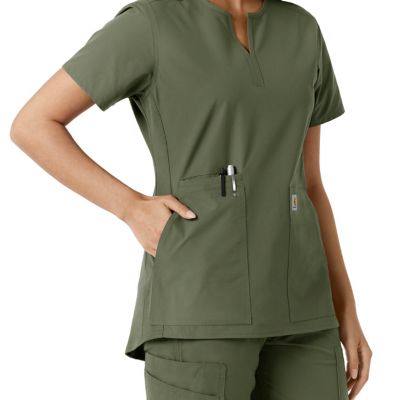 Image showing 7 th Carhartt Force Essentials Women's Notch Neck Tunic Knit Panel Scrub Top