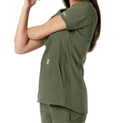 Image showing 8 th Carhartt Force Essentials Women's Notch Neck Tunic Knit Panel Scrub Top