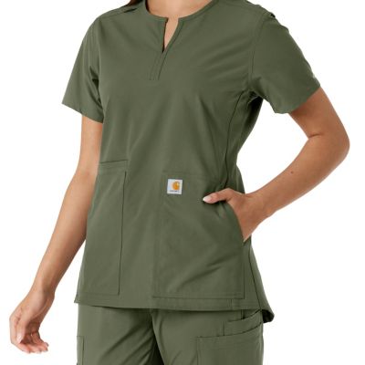 Image showing 9 th Carhartt Force Essentials Women's Notch Neck Tunic Knit Panel Scrub Top