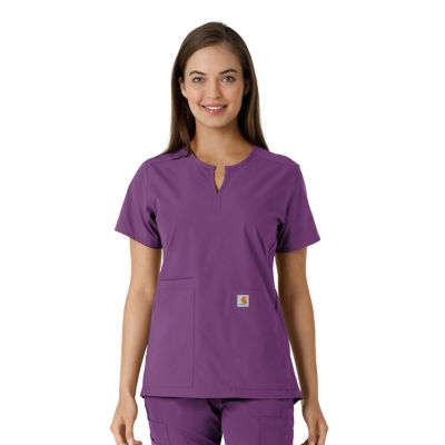 Image showing  Force Essentials Women's Notch Neck Tunic Knit Panel Scrub Top