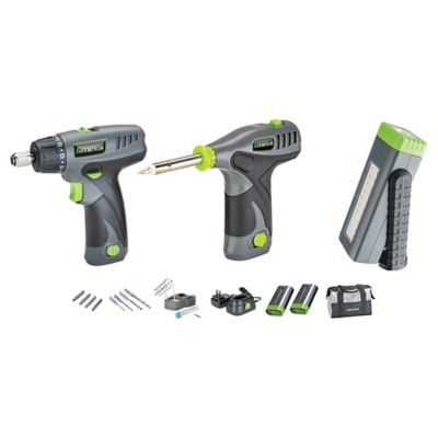 Genesis 8-Volt Li-Ion 3-Piece Cordless Tool Kit with Screwdriver, Soldering Iron, and Pocket LED Light