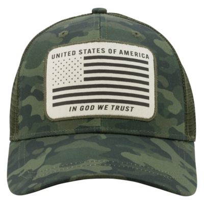 Infinity Headwear Vintage American Flag Camo Cap, Green Camo/Brown