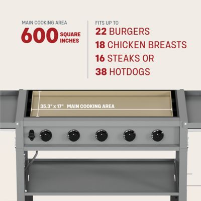 Image showing 7 th TYTUS Anaheim 5-Burner Propane Gas Flat Top Griddle, 600 sq. in., Gray