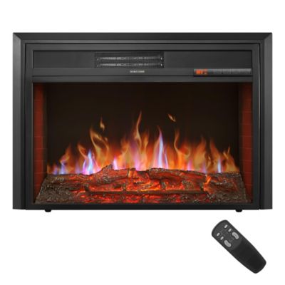 Upland 28 in. 1,500W Electric Freestanding Fireplace with Remote Control, 32 in. x 22 in., Black
