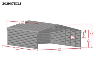 Image showing  20 ft. x 29 ft. x 7 ft. 3-Sided Carport, Charcoal