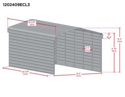 Image showing  12 ft. x 24 ft. x 9 ft. 3-Sided Carport, Eggshell