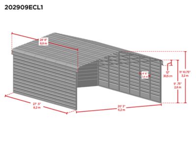 Image showing  20 ft. x 29 ft. x 9 ft. 3-Sided Carport, Charcoal