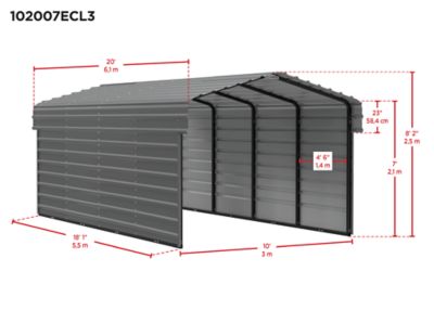 Image showing  10 ft. x 20 ft. x 7 ft. 3-Sided Carport, Charcoal