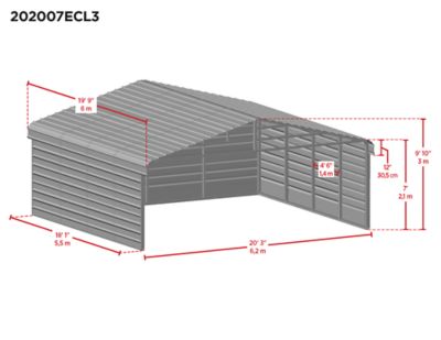 Image showing  20 ft. x 20 ft. x 7 ft. 3-Sided Carport, Eggshell