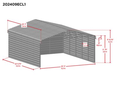 Image showing  20 ft. x 24 ft. x 9 ft. 3-Sided Carport, Eggshell