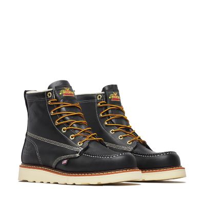 Thorogood Men's American Heritage Black Moc Toe Boots, Maxwear Wedge, 6 in.