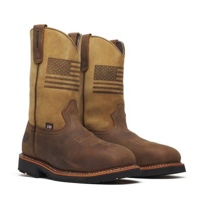 Thorogood Men's Square Toe Wellington Waterproof Tan Flag Safety Toe Boots, 11 in.