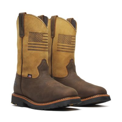 Thorogood Men's Square Toe Wellington Waterproof Tan Flag Boots, 11 in.