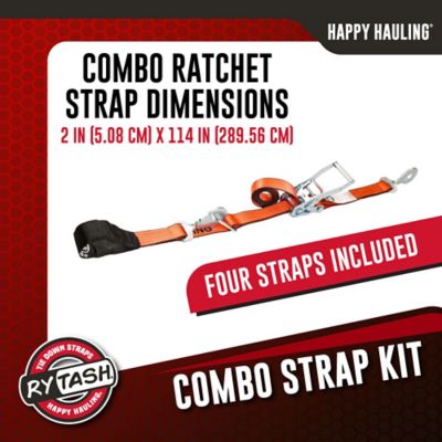 Image showing  2 in. x 114 in. Combo Tie Down Ratchet Straps with Twisted Snap Hooks, 3,330 lb. Working Load Limit, 4 Pack
