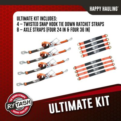 Image showing  Ultimate Tie Down Kit, (4) 2 in. x 24 in. & (4) 2 in. x 36 in. Axle Straps, (4) 2 in. x 114 in. Twisted Snap Hook Straps