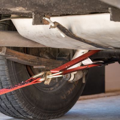 Image showing  2 in. x 36 in. Commercial-Grade Tie Down Axle Strap with D-Rings and Protective Sleeve, 10,000 lb., 4-Pack