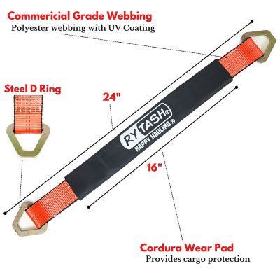 Image showing  2 in. x 24 in. and 2 in. x 36 in. Commercial-Grade Tie Down Axle Straps Kit with D-Rings, 10,000 lb., 4-Pack