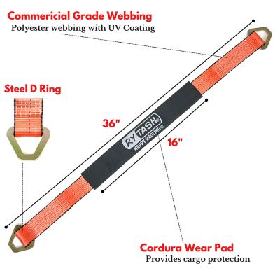 Image showing  2 in. x 24 in. and 2 in. x 36 in. Commercial-Grade Tie Down Axle Straps Kit with D-Rings, 10,000 lb., 4-Pack