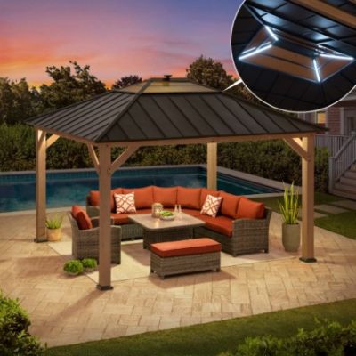 Image showing 5 th Sunjoy Outdoor 132.09 in. x 154.92 Hardtop Wooden Gazebo