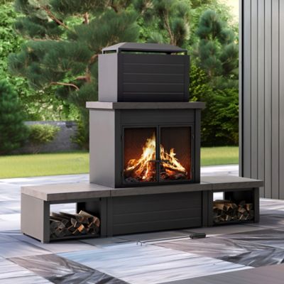 Image showing  Outdoor Wood-Burning Steel Fireplace, Black/Brown