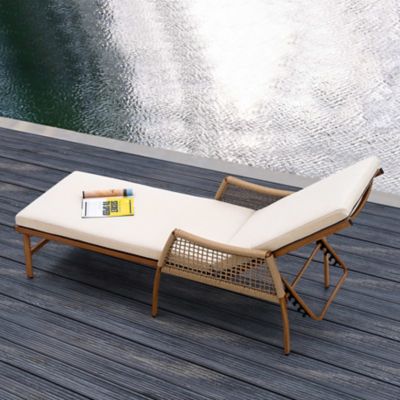 Image showing  Rattan Chaise Lounge Chair with 6-Position Adjustable Backrest
