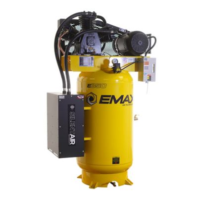 EMAX Compressor Silent Air Industrial 7.5HP 3 Cycle,Two Stage 1PH 33CFMat100PSI 80 Gal Vert. Air Compressor & Isolator Pads