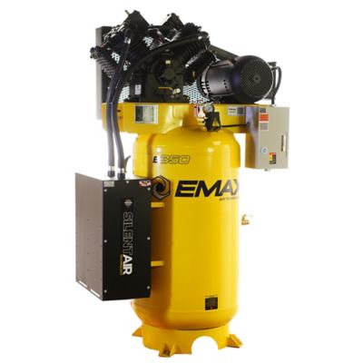 EMAX Compressor Silent Air Industrial 10HP V4 Two Stage 1Ph 38CFM at 100PSI 80 Gallon Air Compressor with isolator pads