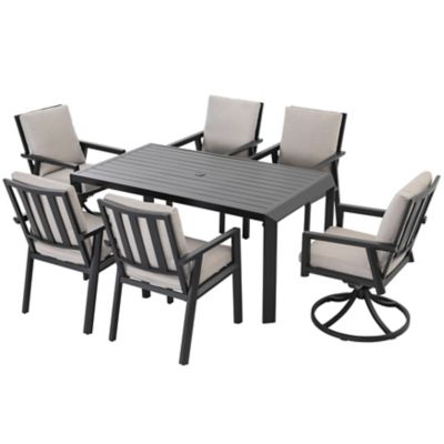 Image showing  7 pc. Aluminum Dining Set with Gray Cushion