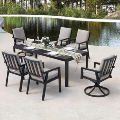 Image showing  7 pc. Aluminum Dining Set with Gray Cushion