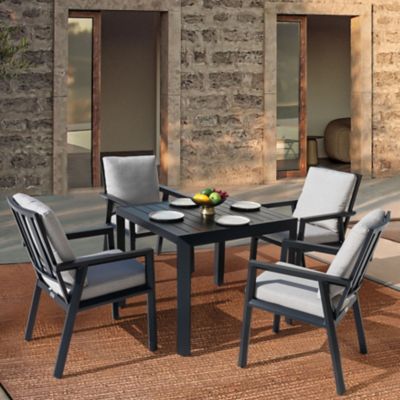 Image showing  5 pc. Aluminum Dining Set with Gray Cushions