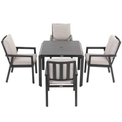 Image showing  5 pc. Aluminum Dining Set with Gray Cushions
