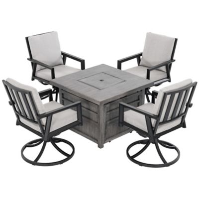 Image showing  5 pc. Propane Fire Pit Set with Swivel Chairs, Gray and Black