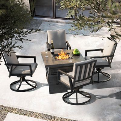 Image showing  5 pc. Propane Fire Pit Set with Swivel Chairs, Gray and Black