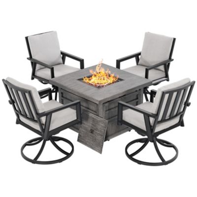 Image showing  5 pc. Propane Fire Pit Set with Swivel Chairs, Gray and Black