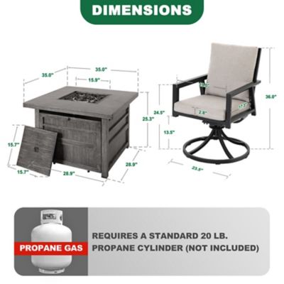 Image showing 5 th Patio Time 5 pc. Propane Fire Pit Set with Swivel Chairs, Gray and Black