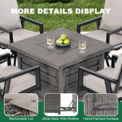 Image showing 7 th Patio Time 5 pc. Propane Fire Pit Set with Swivel Chairs, Gray and Black