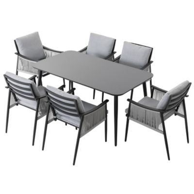 Image showing  7 pc. Textilene Rope Dining Set, Black and Gray