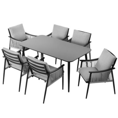 Image showing  7 pc. Textilene Rope Dining Set, Black and Gray