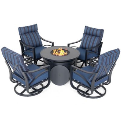 Image showing  5 pc. Propane Fire Pit Table Set with Swivel Chairs, Blue Stripe