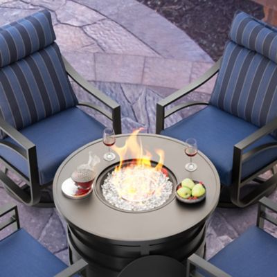 Image showing  5 pc. Propane Fire Pit Table Set with Swivel Chairs, Blue Stripe